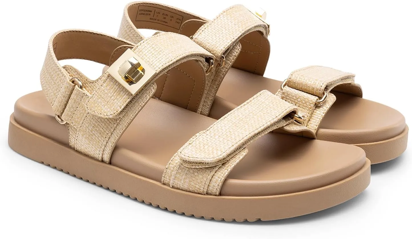 DREAM PAIRS Women's Comfortable Open Toe Flat Sandals Fashion One Band Summer Dessy Sandals