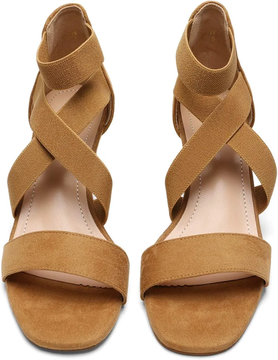 DREAM PAIRS Women's Elastic Ankle Strap Low Wedge Sandals