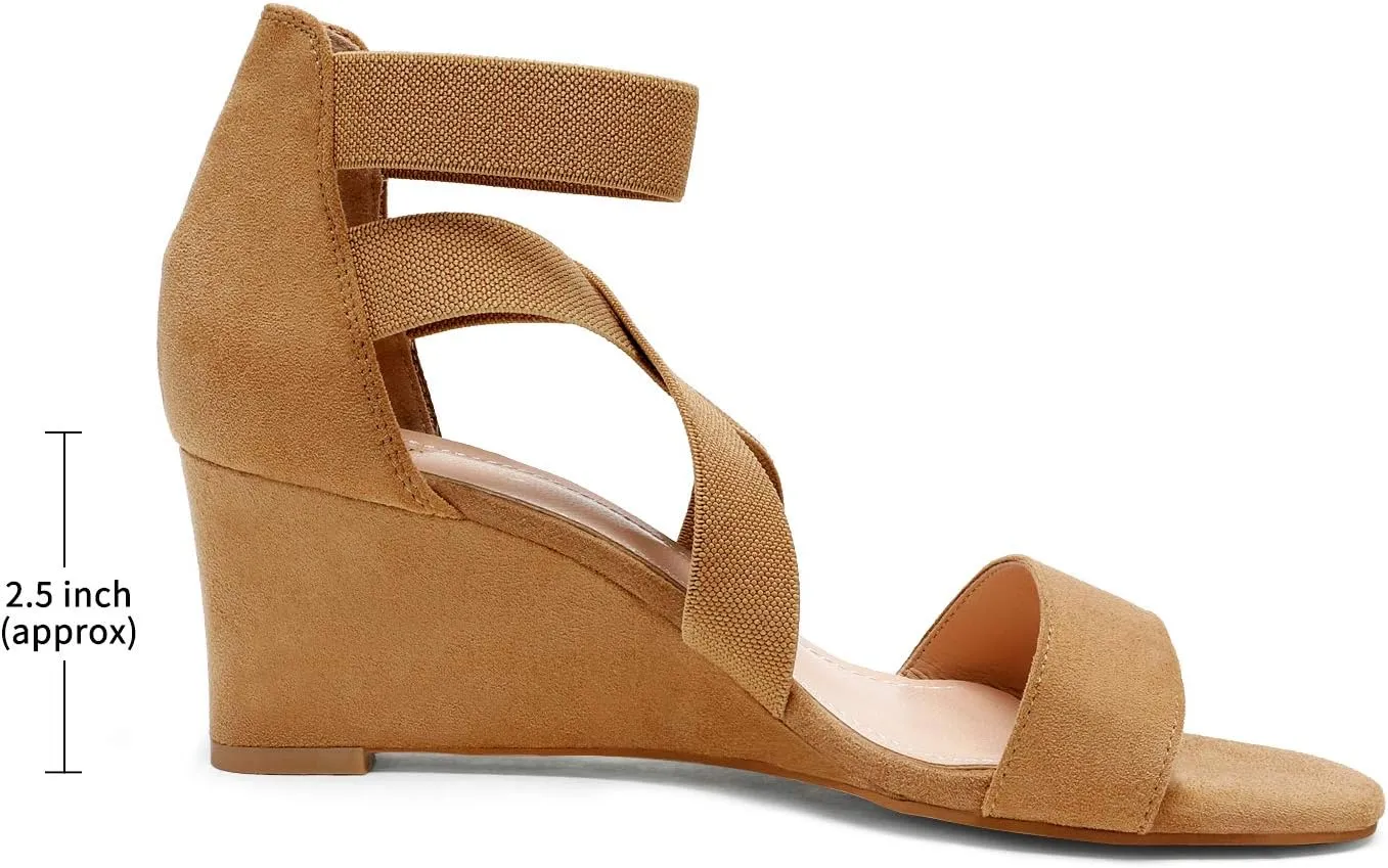 DREAM PAIRS Women's Elastic Ankle Strap Low Wedge Sandals