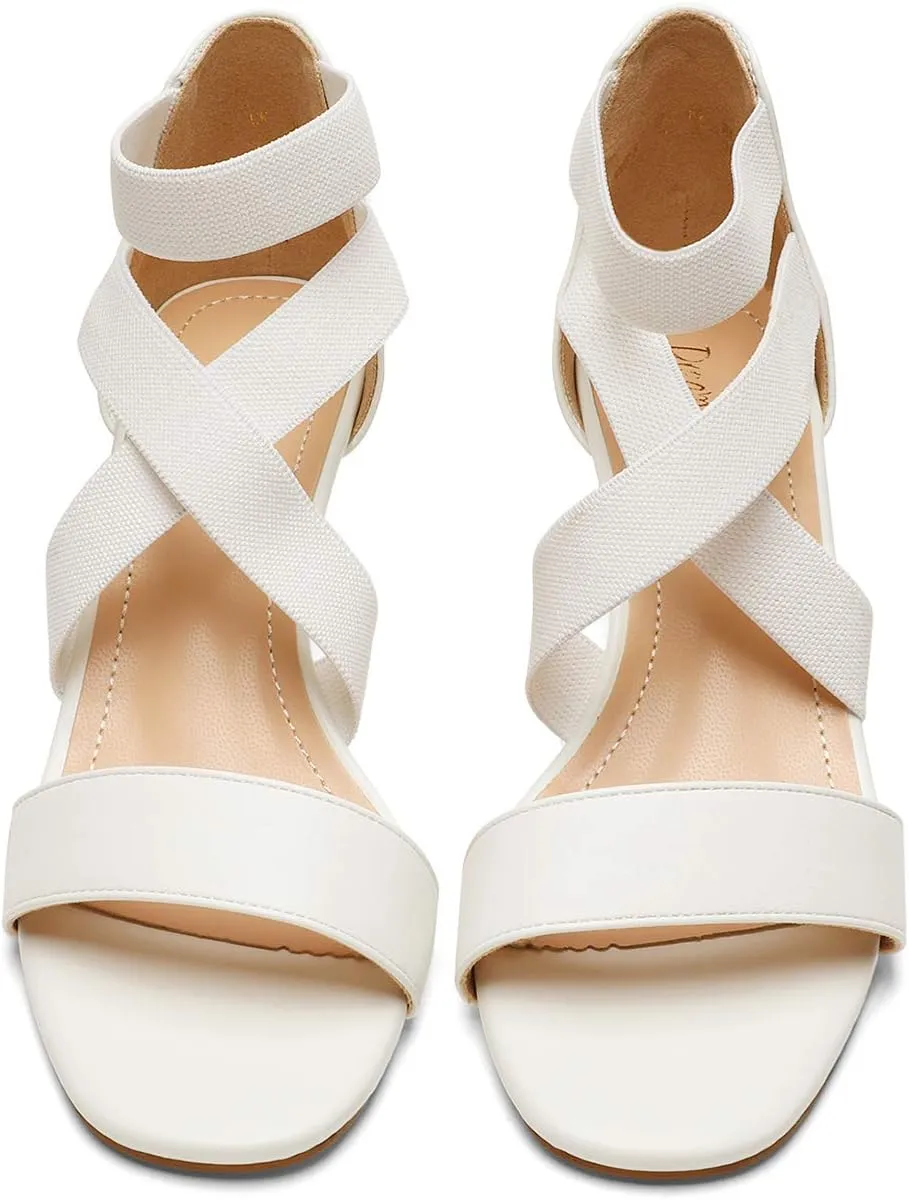 DREAM PAIRS Women's Elastic Ankle Strap Low Wedge Sandals