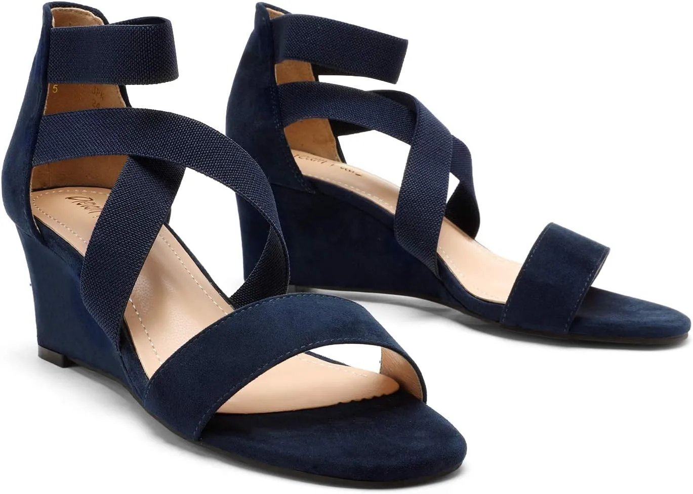 DREAM PAIRS Women's Elastic Ankle Strap Low Wedge Sandals