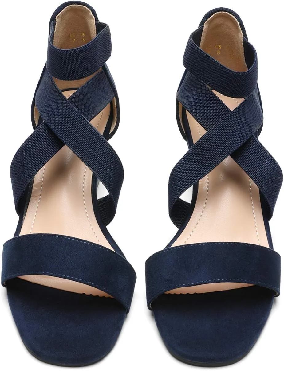 DREAM PAIRS Women's Elastic Ankle Strap Low Wedge Sandals