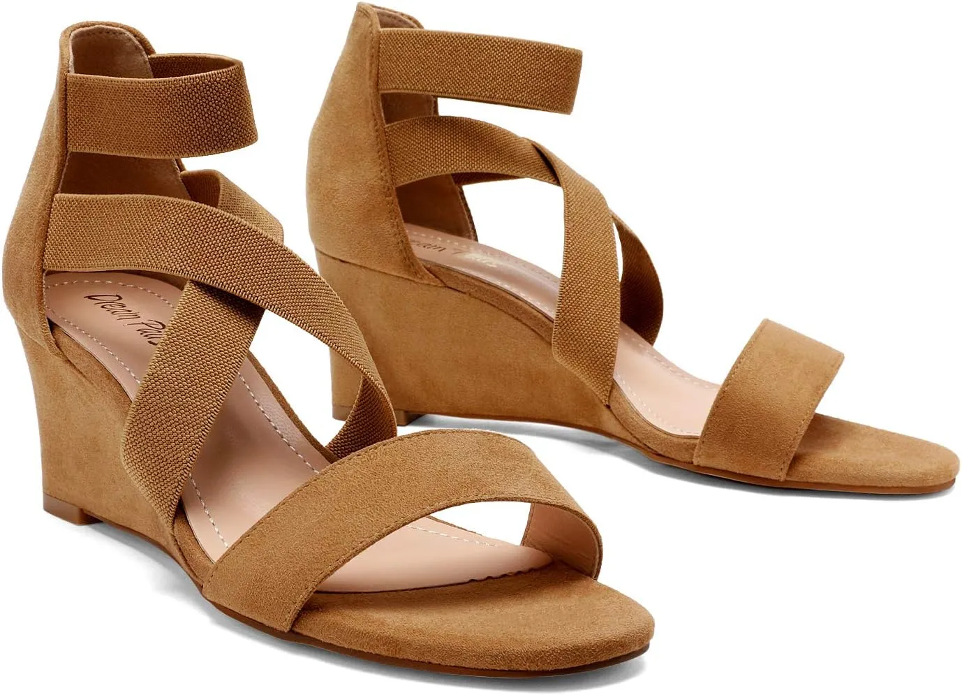 DREAM PAIRS Women's Elastic Ankle Strap Low Wedge Sandals