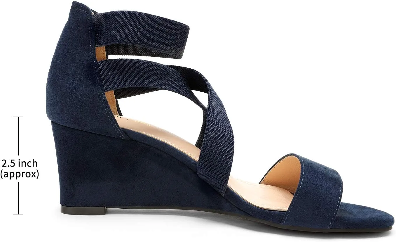 DREAM PAIRS Women's Elastic Ankle Strap Low Wedge Sandals