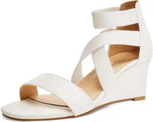 DREAM PAIRS Women's Elastic Ankle Strap Low Wedge Sandals