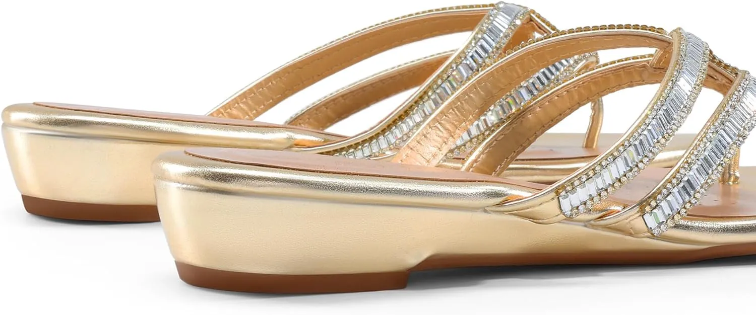 DREAM PAIRS Women's Fashion Rhinestones Design Slides Sandals