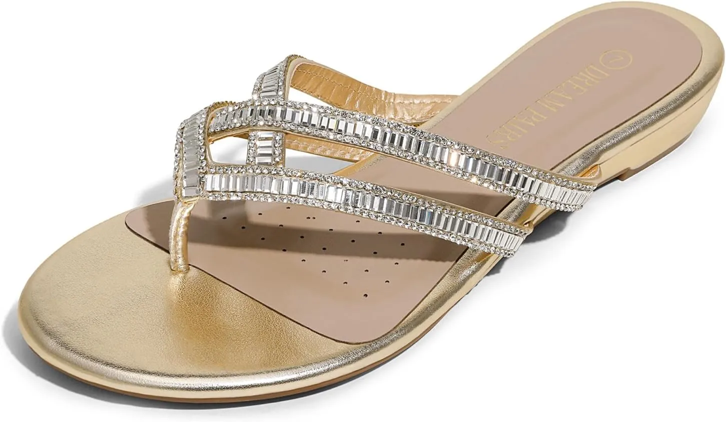 DREAM PAIRS Women's Fashion Rhinestones Design Slides Sandals