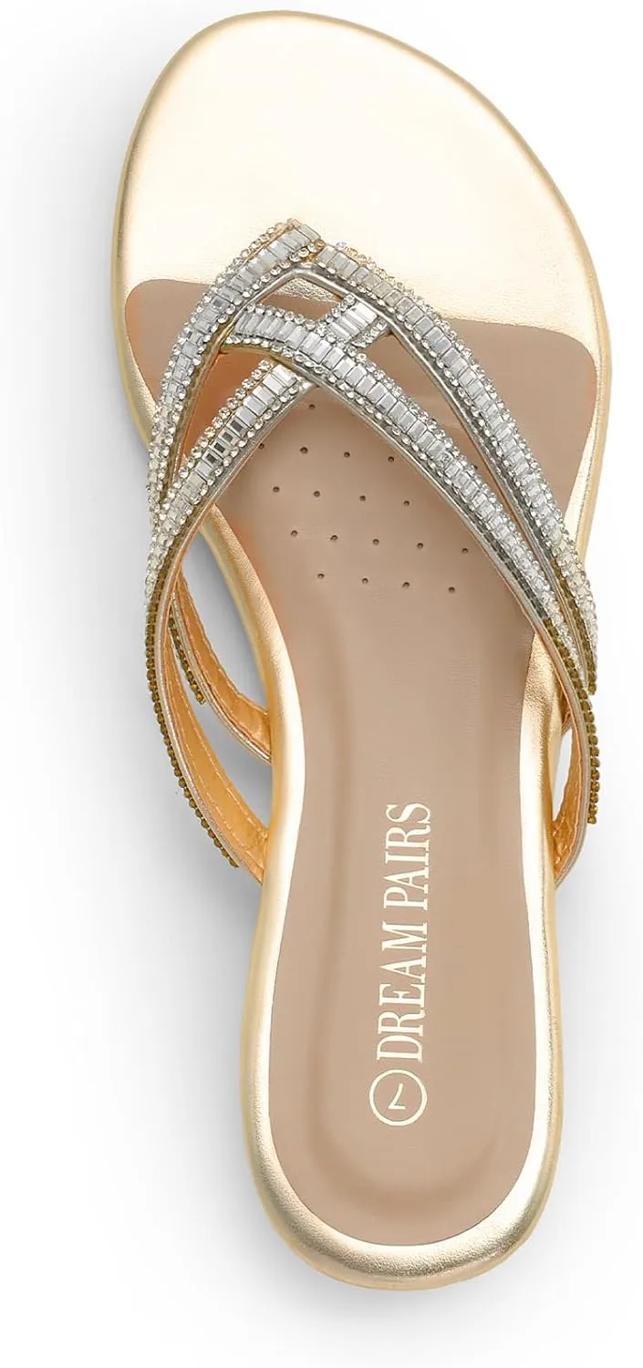 DREAM PAIRS Women's Fashion Rhinestones Design Slides Sandals