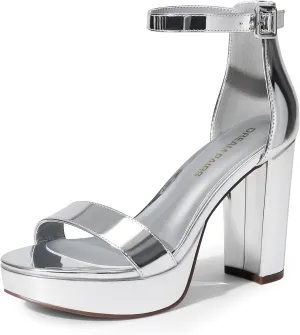 DREAM PAIRS Women's Platform Chunky High Heeled Sandals Open Toe Block Heels Ankle Strap Dress Shoes for Wedding Party Evening