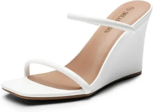 DREAM PAIRS Women's Slides Wedge Sandals Two Strap Square Open Toe Dress Shoes