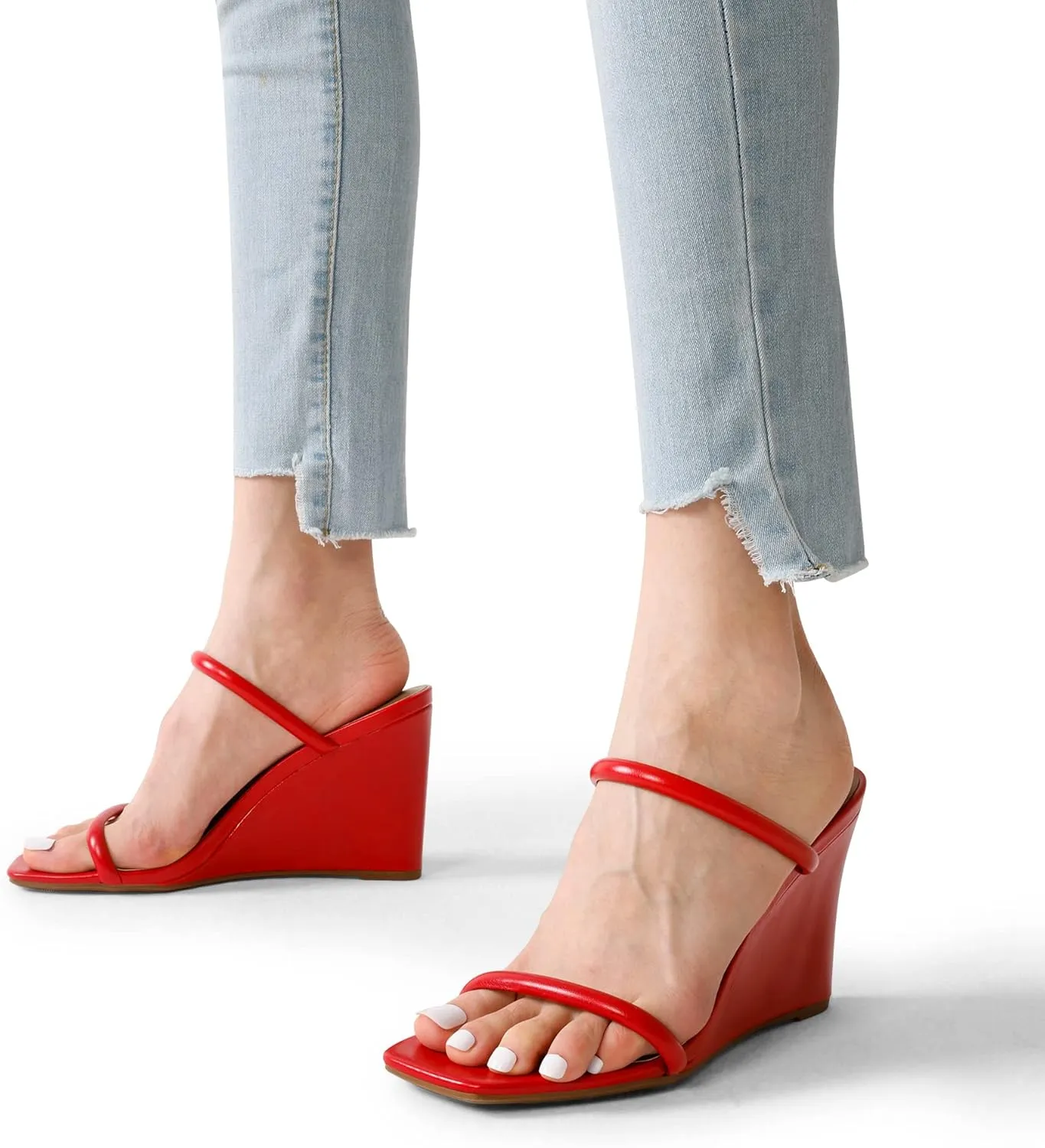 DREAM PAIRS Women's Slides Wedge Sandals Two Strap Square Open Toe Dress Shoes