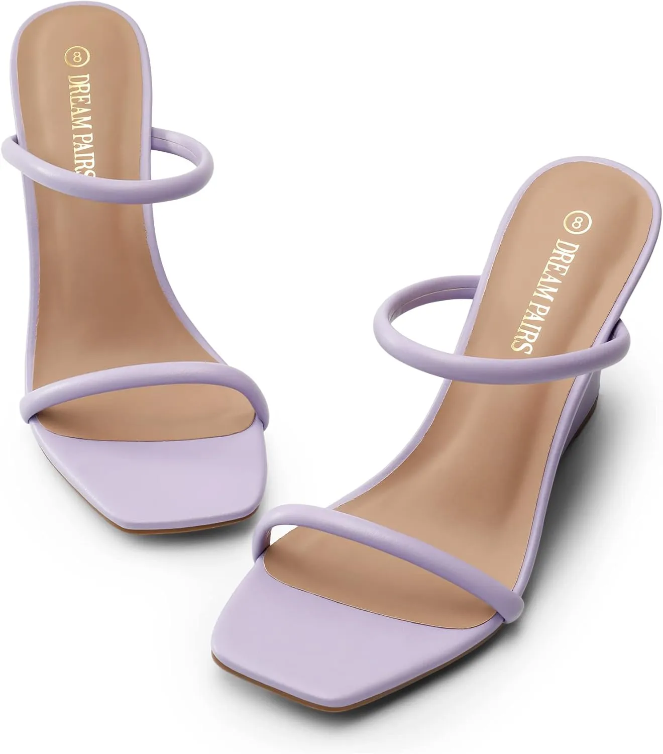 DREAM PAIRS Women's Slides Wedge Sandals Two Strap Square Open Toe Dress Shoes