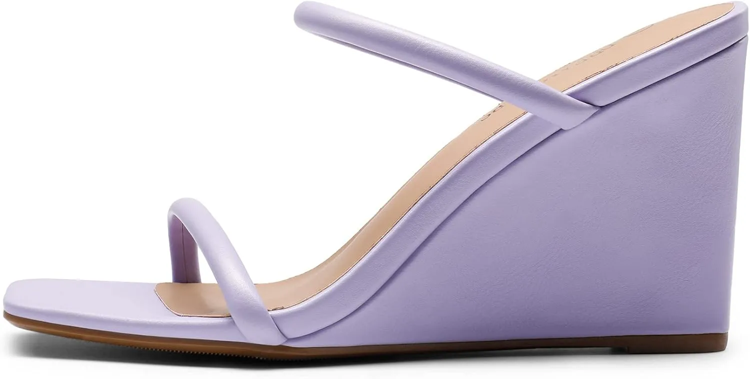 DREAM PAIRS Women's Slides Wedge Sandals Two Strap Square Open Toe Dress Shoes