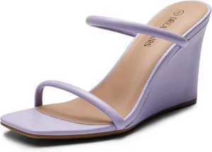 DREAM PAIRS Women's Slides Wedge Sandals Two Strap Square Open Toe Dress Shoes