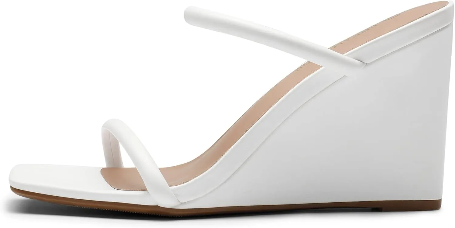 DREAM PAIRS Women's Slides Wedge Sandals Two Strap Square Open Toe Dress Shoes