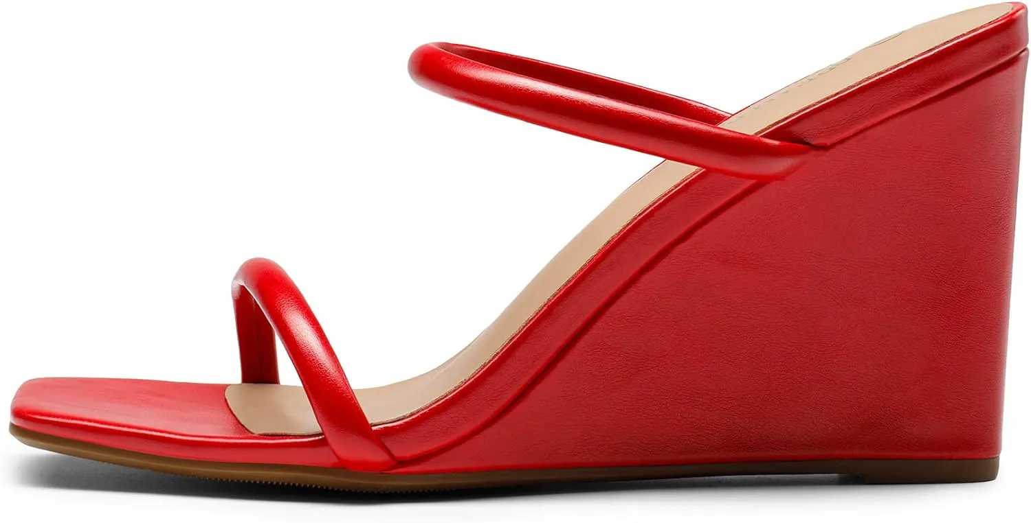 DREAM PAIRS Women's Slides Wedge Sandals Two Strap Square Open Toe Dress Shoes