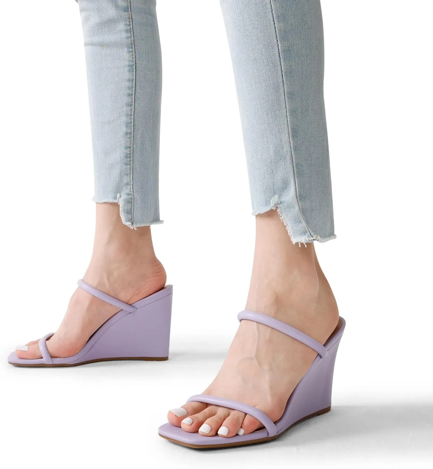 DREAM PAIRS Women's Slides Wedge Sandals Two Strap Square Open Toe Dress Shoes