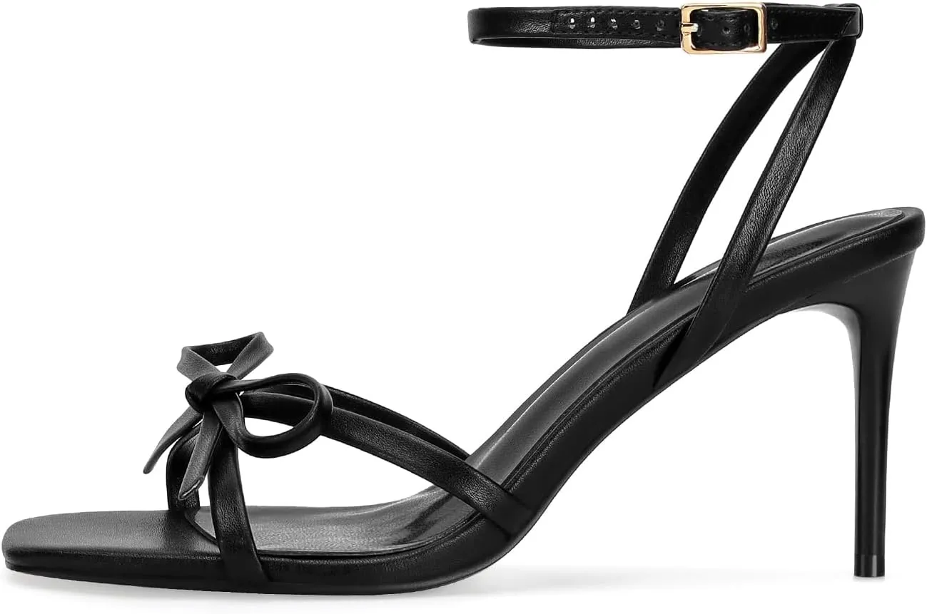 Dsevht Gold Bow Heels for Women Sexy Stiletto Strappy Heeled Sandals Square Open Toe Bow Knot Metallic Slingback Heels Dress Shoes