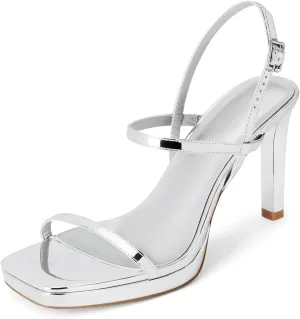 Dsevht Womens Sandals Square Open Toe Chunky High Heels Strappy Ankle Strap Sexy High Heel Sandals for Women