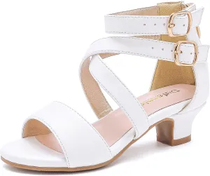 Dufannie Toddler Little Big Kid High Heels Flower Girls Party Dress Shoes Glitter Pump Sandals