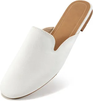 Ecetana Mules for Women Flats Shoes: Comfortable Slip On Casual Work Slides Round Toe Backless Loafers