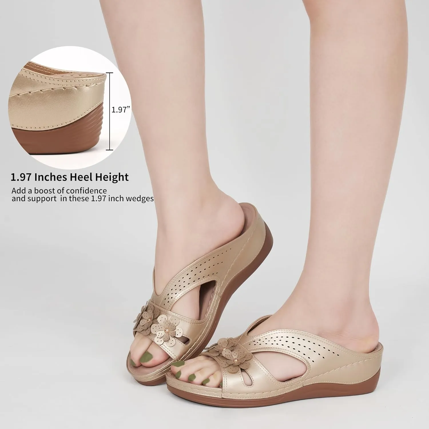 Ecetana Sandals for Women Wedge Shoes: Slip On Dressy Summer Comfortable Slides Sandals Lightweight Memory Foam Platform Shoes