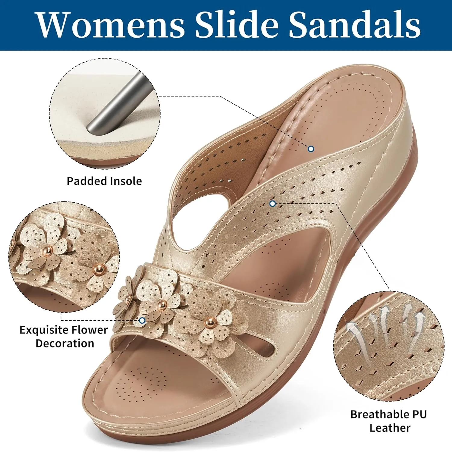 Ecetana Sandals for Women Wedge Shoes: Slip On Dressy Summer Comfortable Slides Sandals Lightweight Memory Foam Platform Shoes