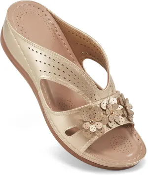 Ecetana Sandals for Women Wedge Shoes: Slip On Dressy Summer Comfortable Slides Sandals Lightweight Memory Foam Platform Shoes