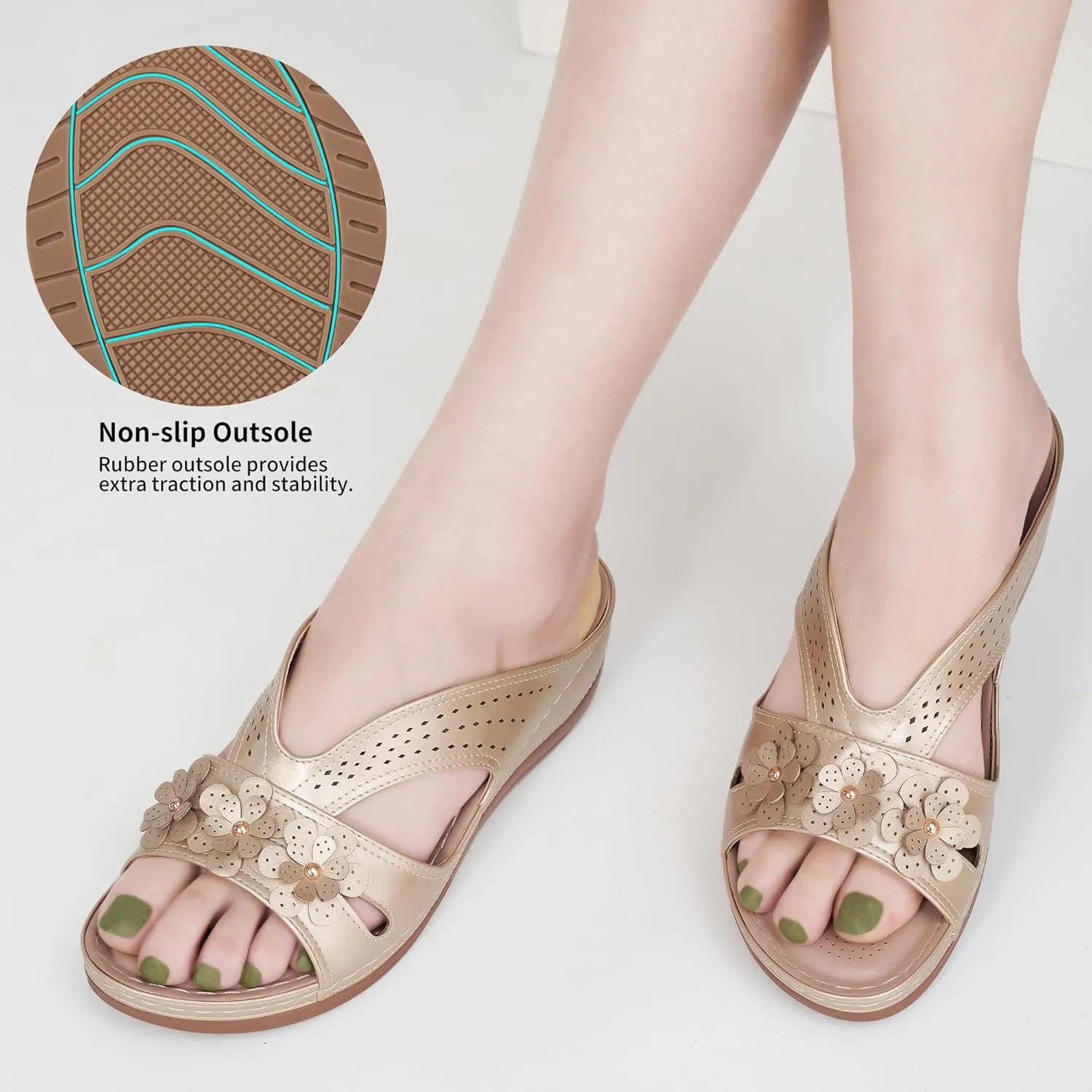 Ecetana Sandals for Women Wedge Shoes: Slip On Dressy Summer Comfortable Slides Sandals Lightweight Memory Foam Platform Shoes