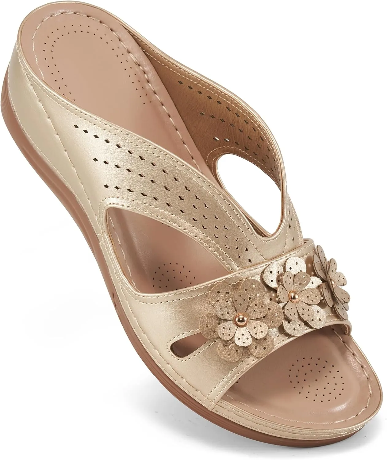 Ecetana Sandals for Women Wedge Shoes: Slip On Dressy Summer Comfortable Slides Sandals Lightweight Memory Foam Platform Shoes