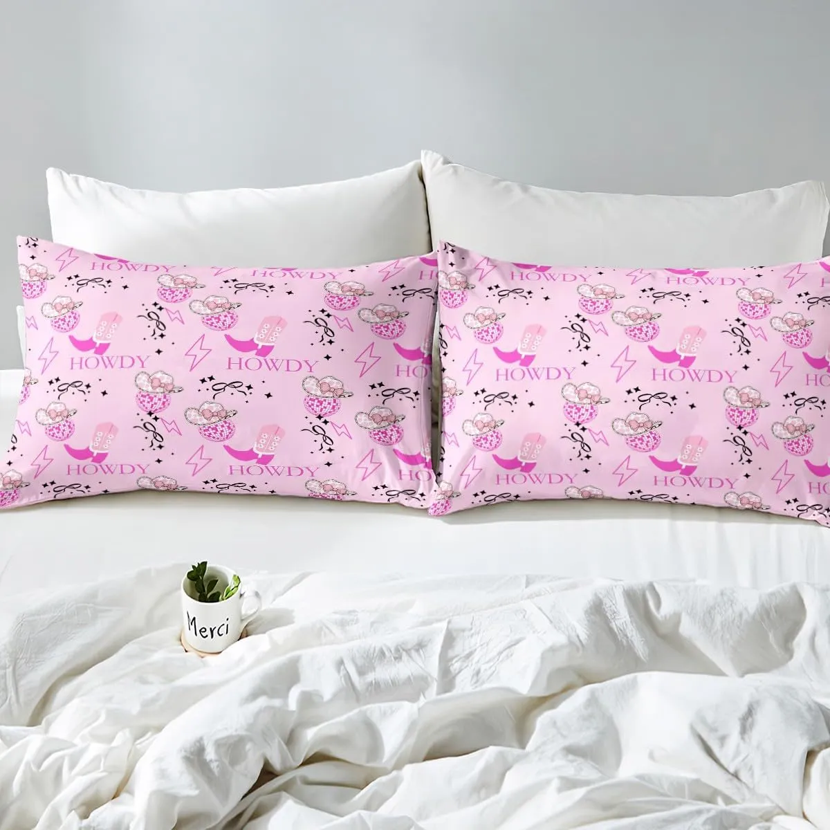 Erosebridal Pink Cowgirl Full Bed Sheets for Kids Girls Teen,Western Cowgirls Bedding Set Disco Ball Hats Sheet Set Bow Boots 1 Fitted Sheet 1 Flat Sheet 2 Pillow Cases