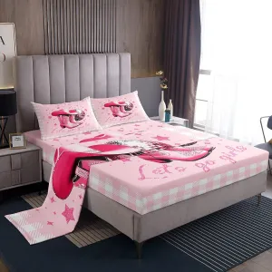 Erosebridal Plaid Cowgirl Full Sheet Set for Girls,Kawaii Western Bed Sheets Geometric Checkerde Grid Bedding for Kids Teen Women,Disco Ball Boots Hat Bed Sheet Set 4 Piece Cute Room Decor