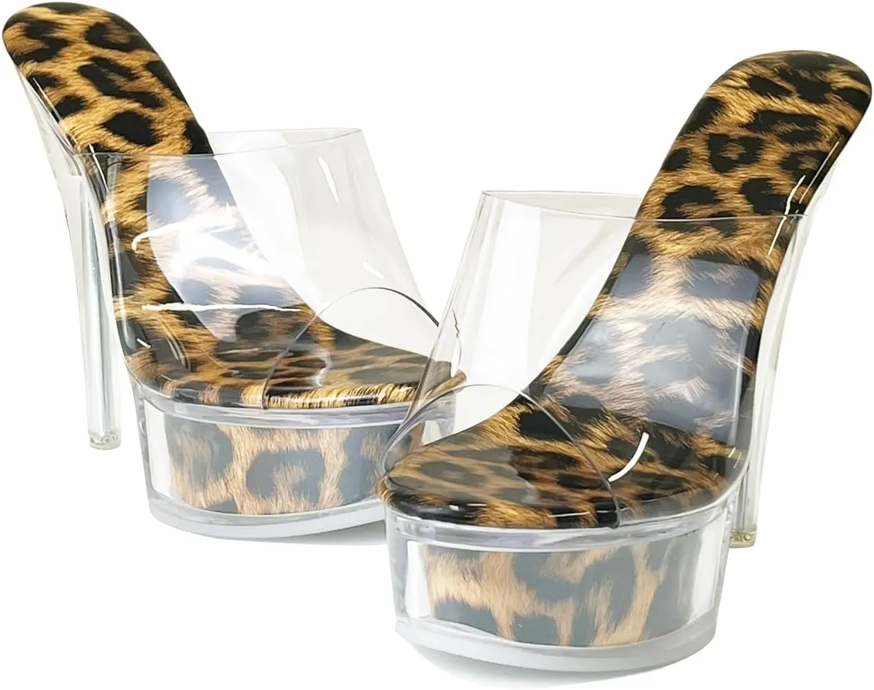 Fantoesay Women's Clear Super High Heeled Sandals Platform High Heels Transparent Stiletto Slip on Shoes