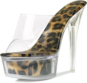 Fantoesay Women's Clear Super High Heeled Sandals Platform High Heels Transparent Stiletto Slip on Shoes