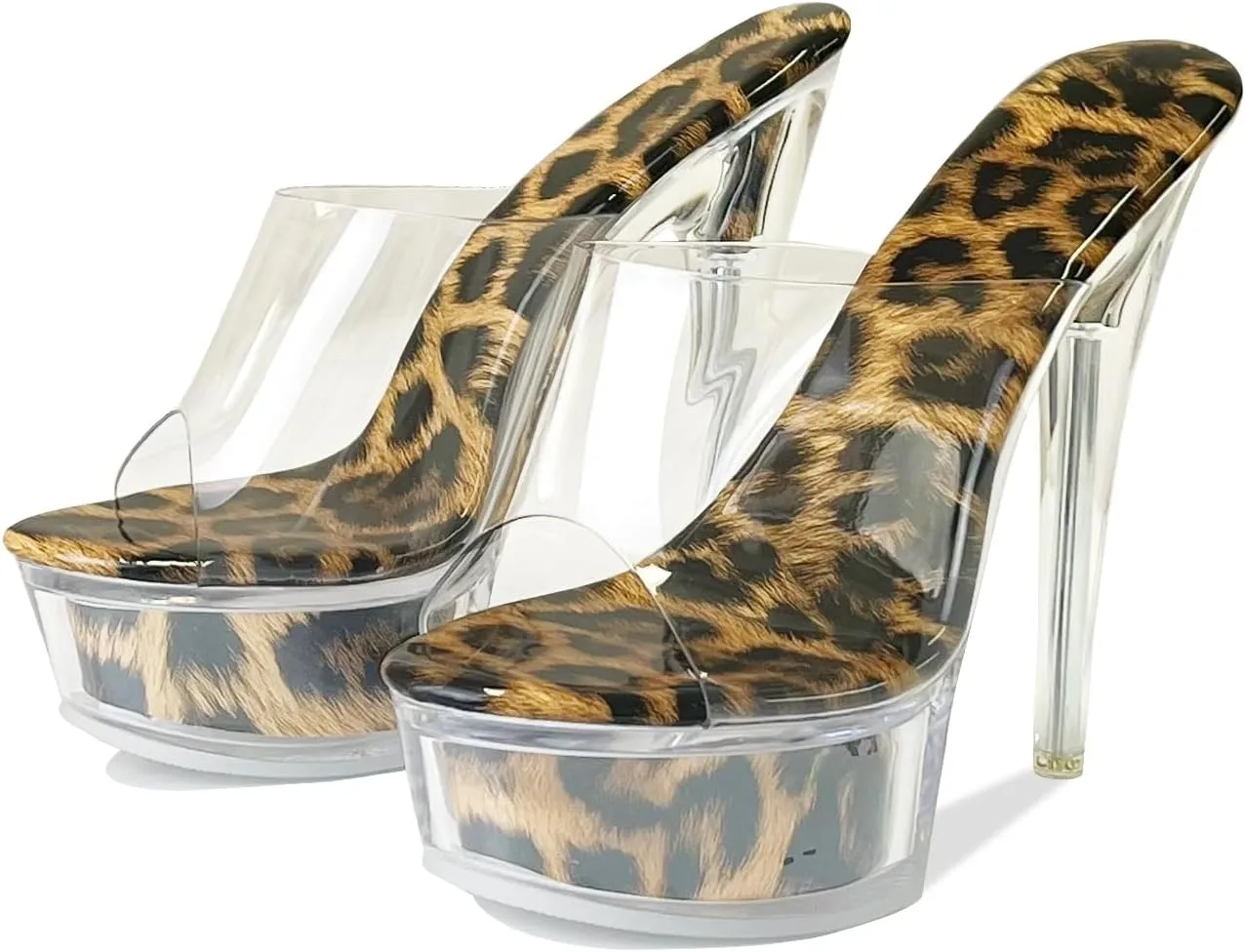 Fantoesay Women's Clear Super High Heeled Sandals Platform High Heels Transparent Stiletto Slip on Shoes