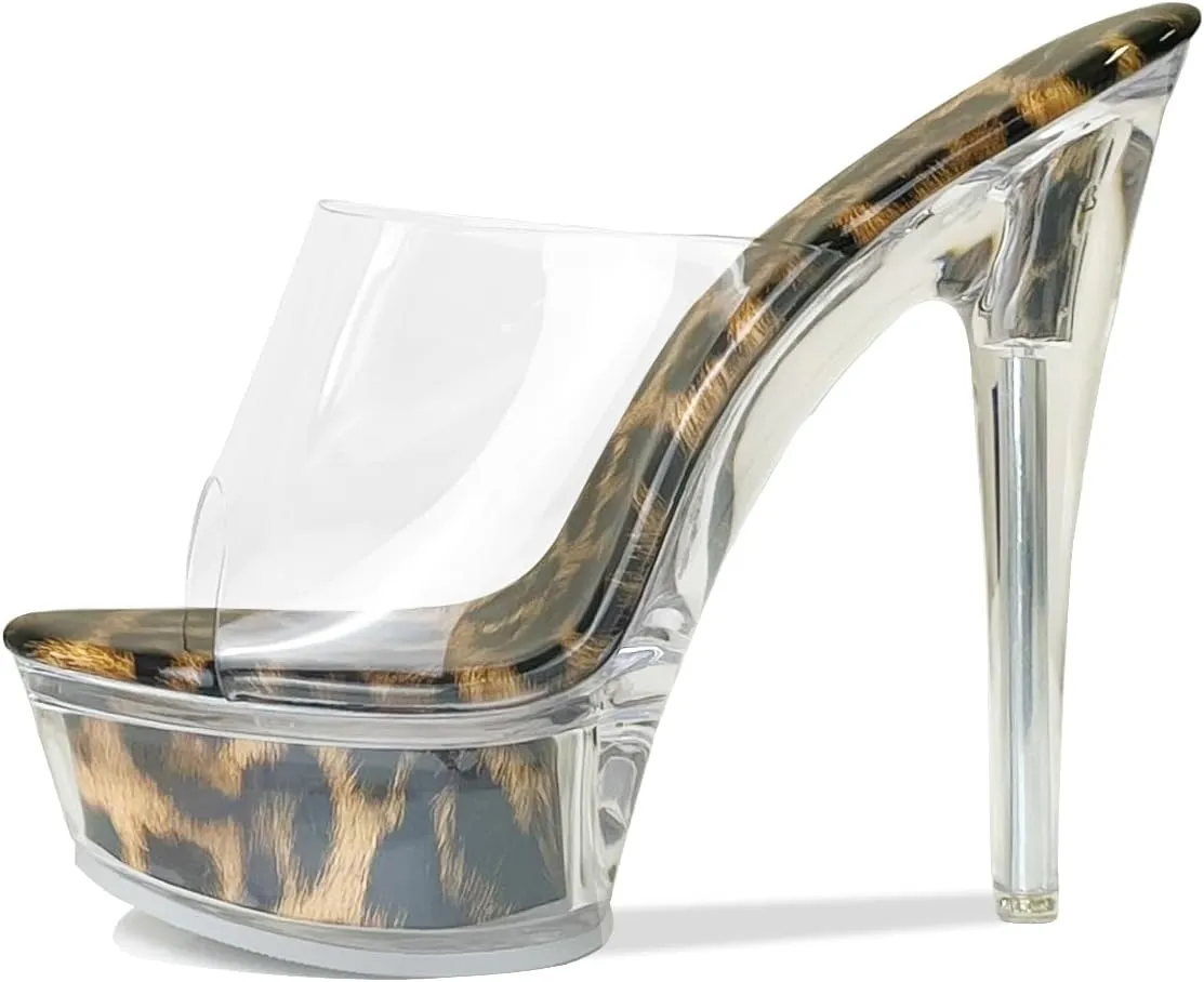 Fantoesay Women's Clear Super High Heeled Sandals Platform High Heels Transparent Stiletto Slip on Shoes