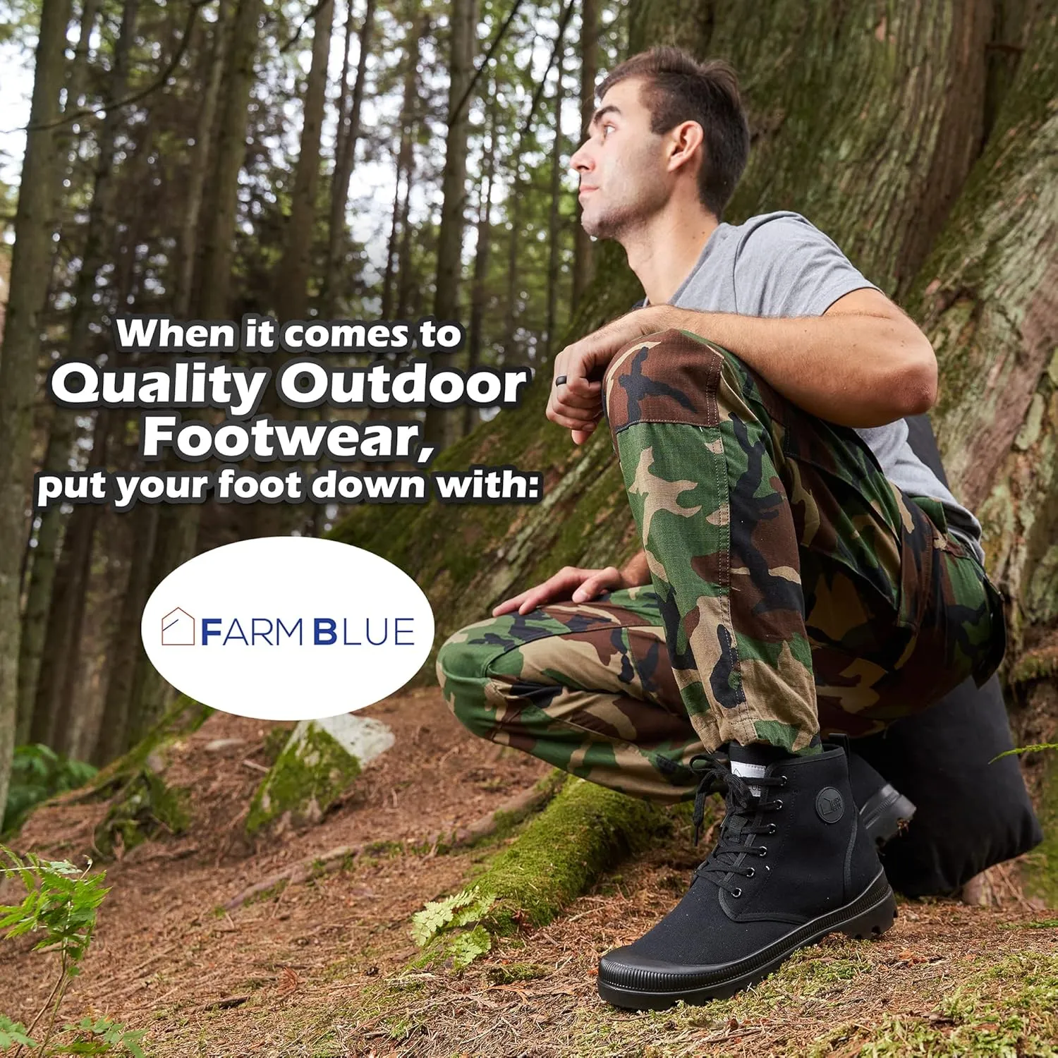 Farm Blue Men's Ranger Boots - High Top Hiking Shoes for Men - Water-Resistant Canvas Combat Boots with Orthotic Insoles - Tactical Shoes for Casual, Work, or Outdoor Wear