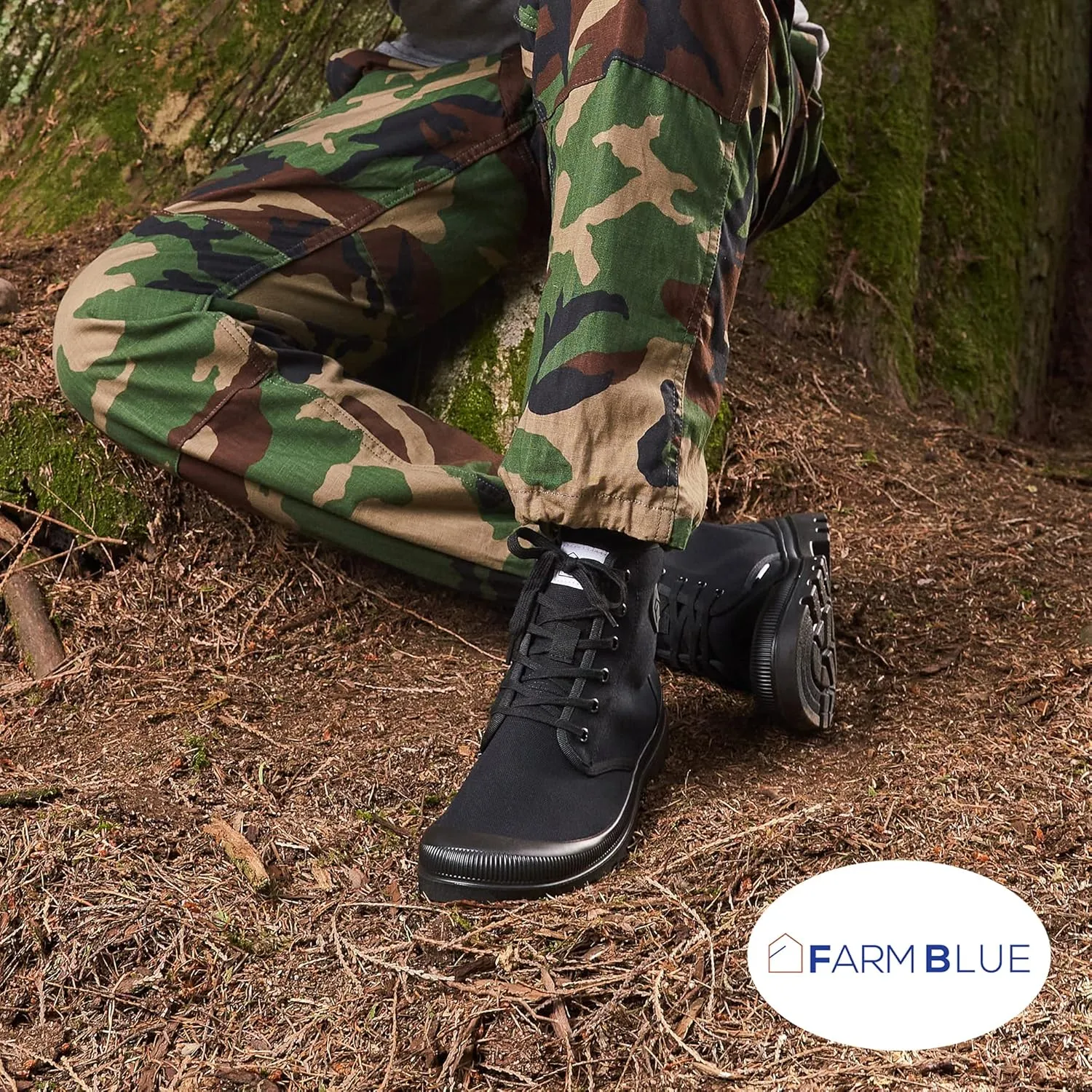 Farm Blue Men's Ranger Boots - High Top Hiking Shoes for Men - Water-Resistant Canvas Combat Boots with Orthotic Insoles - Tactical Shoes for Casual, Work, or Outdoor Wear