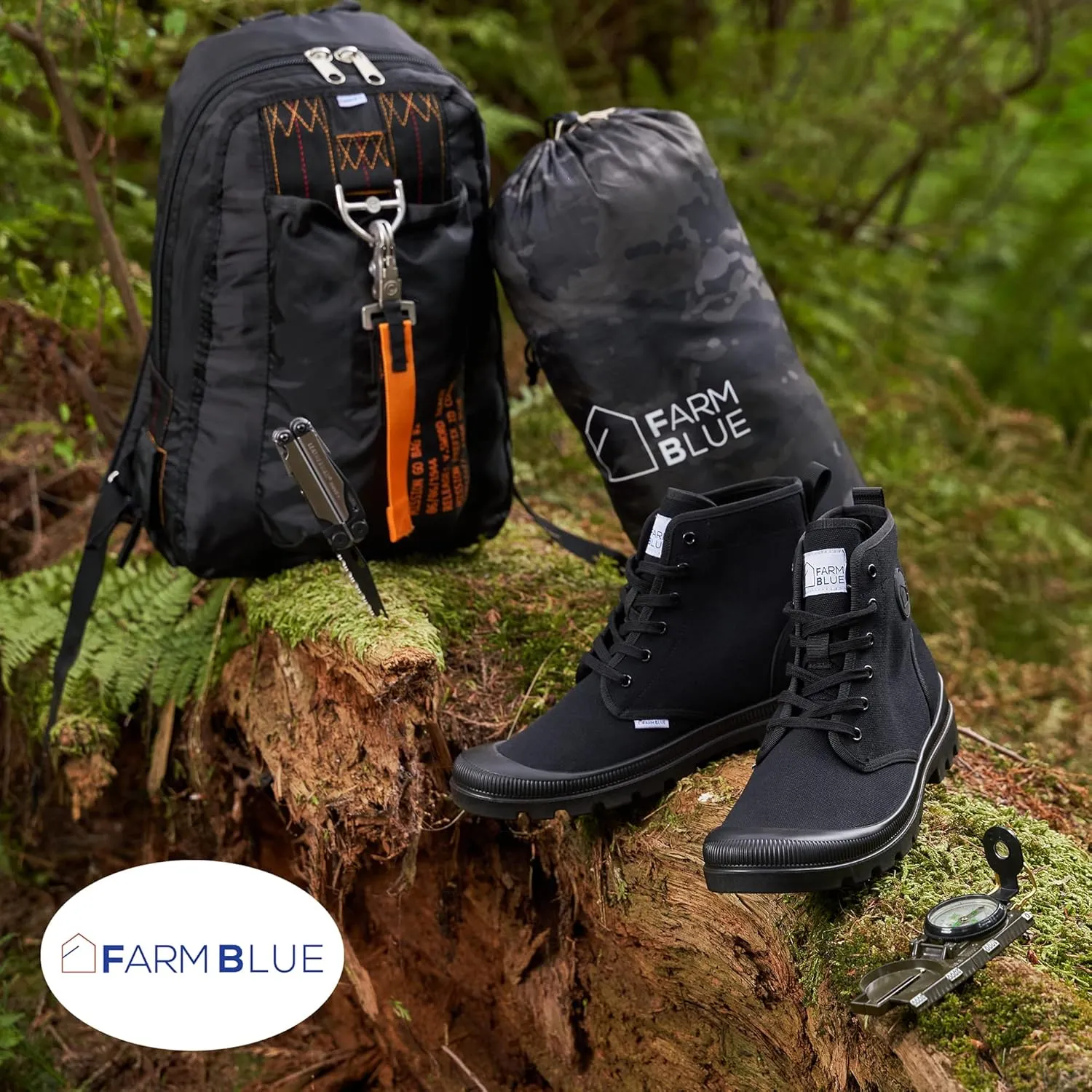 Farm Blue Men's Ranger Boots - High Top Hiking Shoes for Men - Water-Resistant Canvas Combat Boots with Orthotic Insoles - Tactical Shoes for Casual, Work, or Outdoor Wear