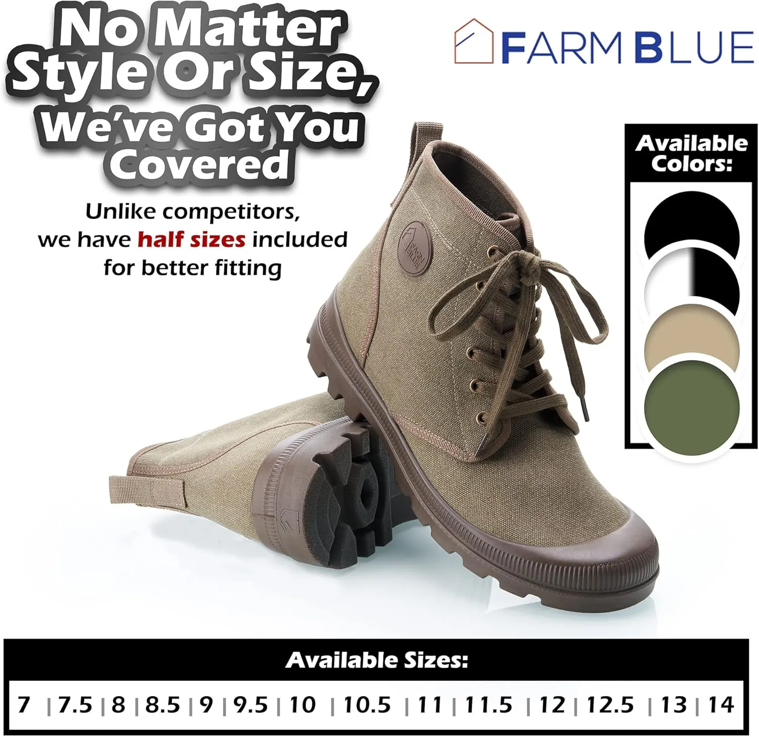 Farm Blue Men's Ranger Boots - High Top Hiking Shoes for Men - Water-Resistant Canvas Combat Boots with Orthotic Insoles - Tactical Shoes for Casual, Work, or Outdoor Wear