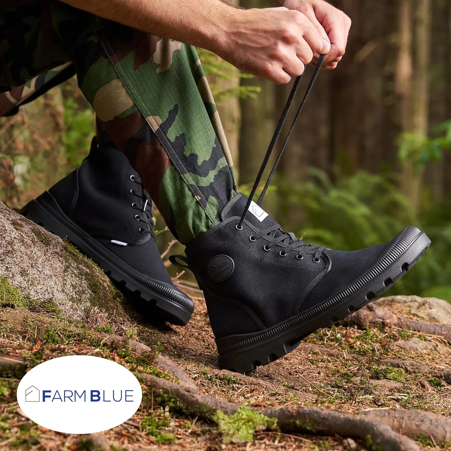 Farm Blue Men's Ranger Boots - High Top Hiking Shoes for Men - Water-Resistant Canvas Combat Boots with Orthotic Insoles - Tactical Shoes for Casual, Work, or Outdoor Wear