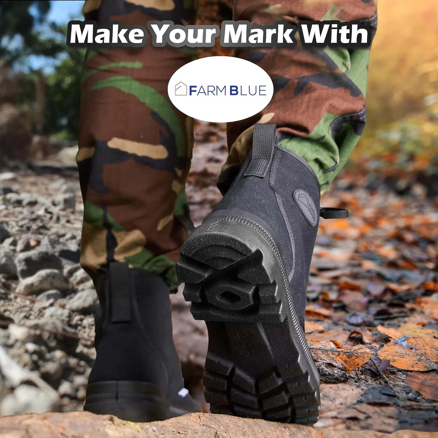 Farm Blue Men's Ranger Boots - High Top Hiking Shoes for Men - Water-Resistant Canvas Combat Boots with Orthotic Insoles - Tactical Shoes for Casual, Work, or Outdoor Wear