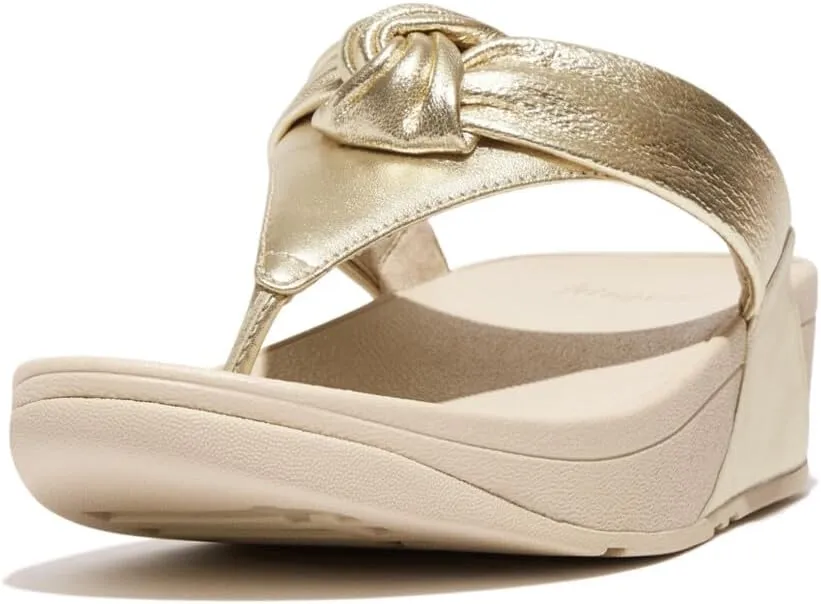 FitFlop Women's Lulu Padded-Knot Metallic-Leather Toe-Post Sandals Wedge