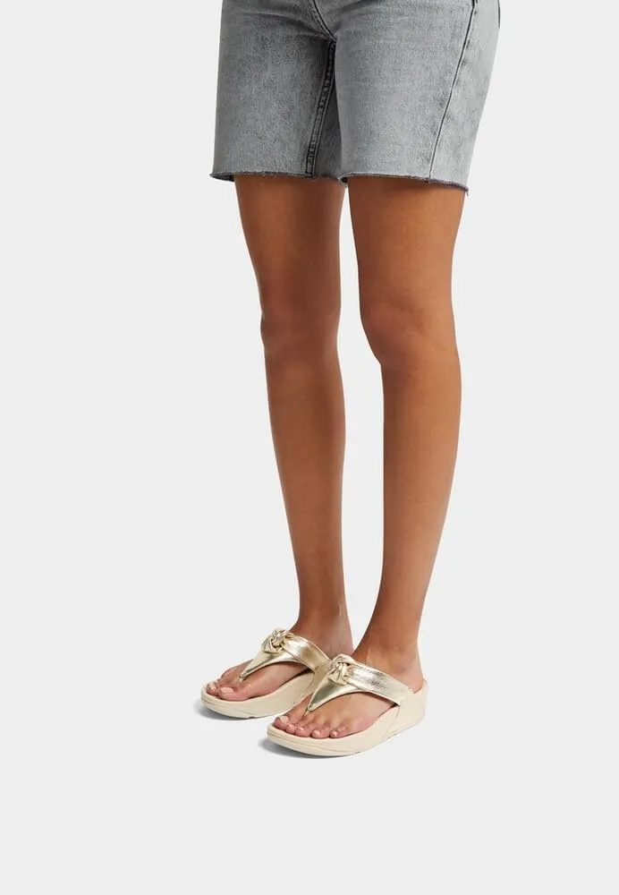 FitFlop Women's Lulu Padded-Knot Metallic-Leather Toe-Post Sandals Wedge