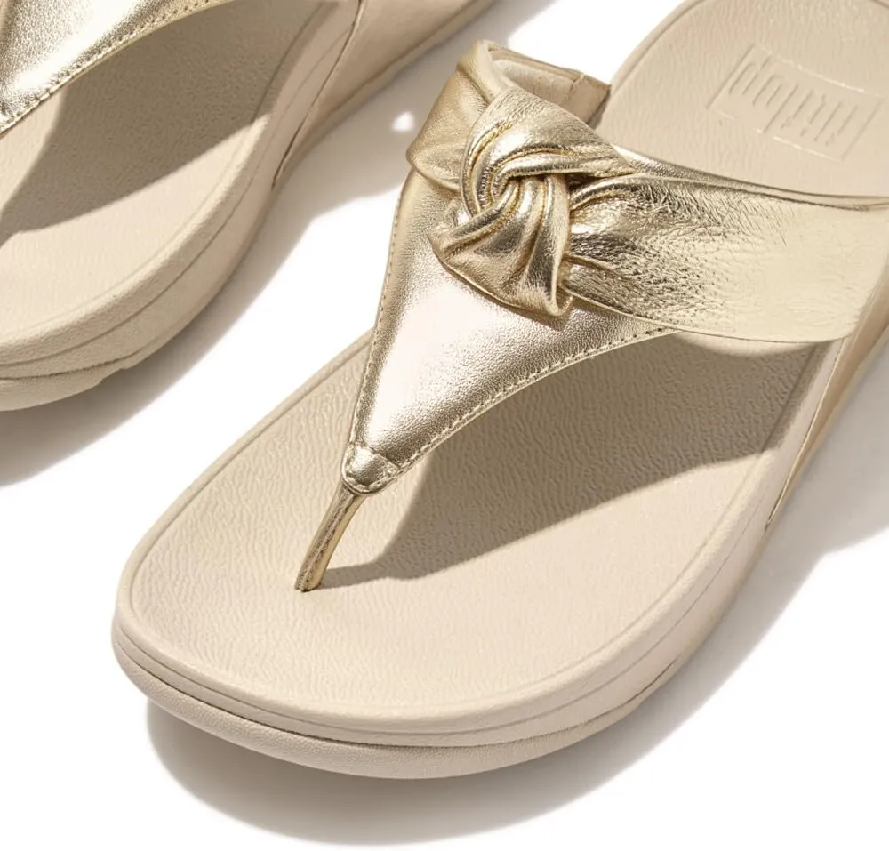 FitFlop Women's Lulu Padded-Knot Metallic-Leather Toe-Post Sandals Wedge