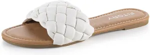 FITORY Womens Flat Sandals Fashion Round Open Toe Slip On Slides with Braided Strap Slippers for Summer Size 6-11