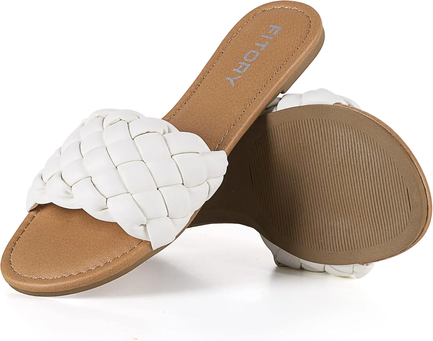 FITORY Womens Flat Sandals Fashion Round Open Toe Slip On Slides with Braided Strap Slippers for Summer Size 6-11