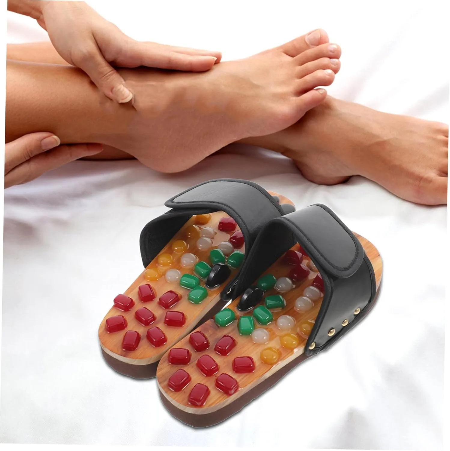 Foot Health Massage Shoes Slippers for Women Natural Jade Massage Sandals Comfortable Pu/ev