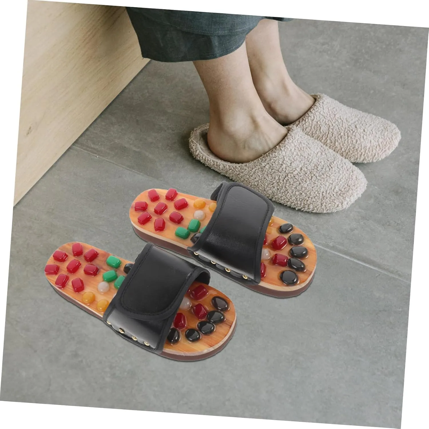 Foot Health Massage Shoes Slippers for Women Natural Jade Massage Sandals Comfortable Pu/ev