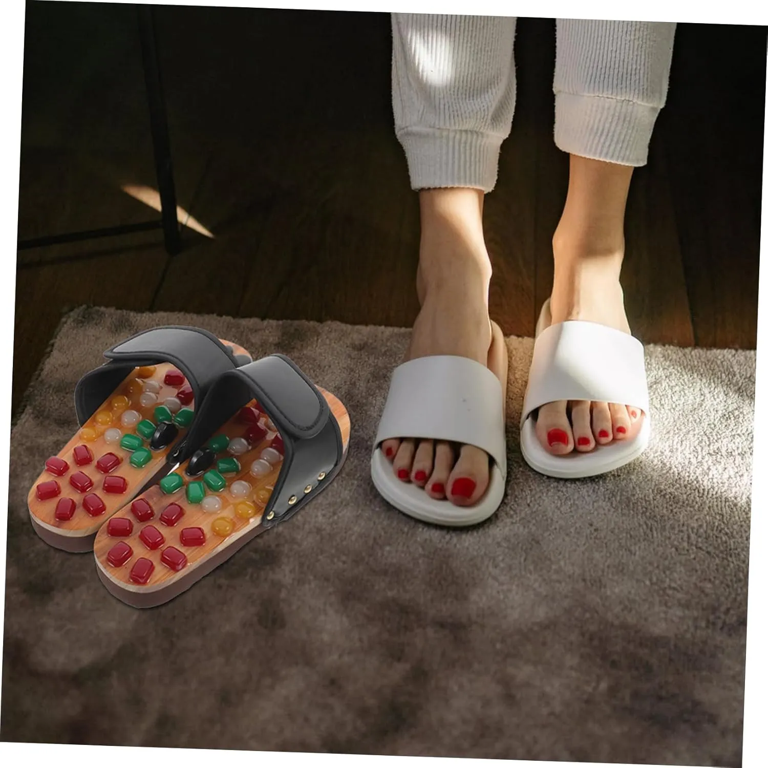 Foot Health Massage Shoes Slippers for Women Natural Jade Massage Sandals Comfortable Pu/ev